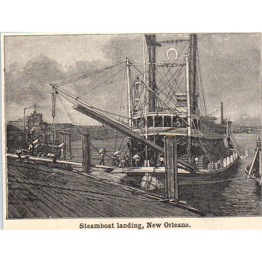 Steamboat Landing in New Orleans 1901 Engraving AF2-O3