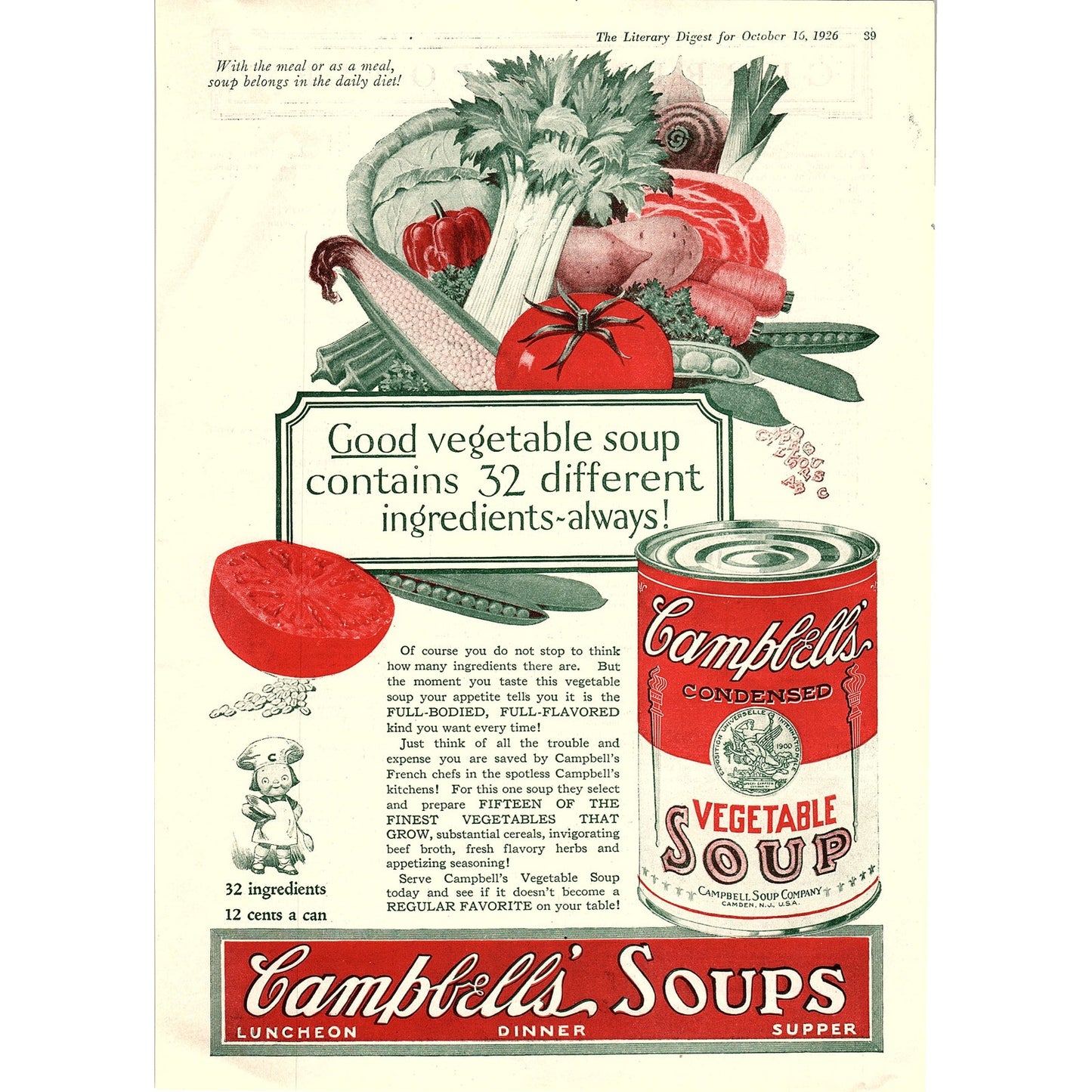 Campbell's Vegetable Soup - Oct 16, 1926 Ad AG2-3