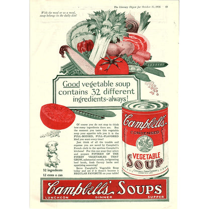 Campbell's Vegetable Soup - Oct 16, 1926 Ad AG2-3