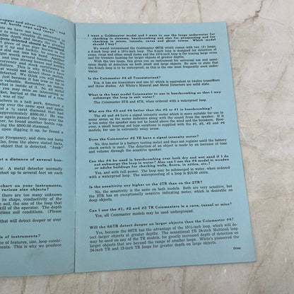 Vtg Treasure Sport Specialty Company Q&A Selecting a Metal Detector Leaflet M20