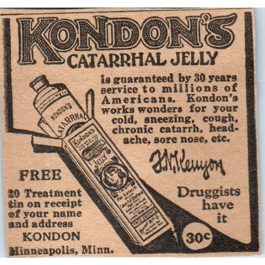 Kondon's Catarrhal Jelly Minneapolis MN 1923 Magazine Ad Clip AE1-3