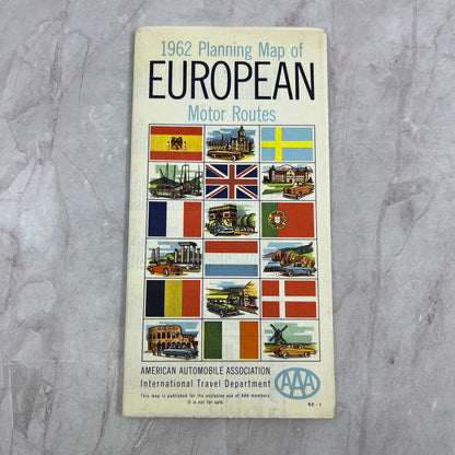 1962 Planning Map of European Motor Routes AAA Fold Out Map TH2-Y1