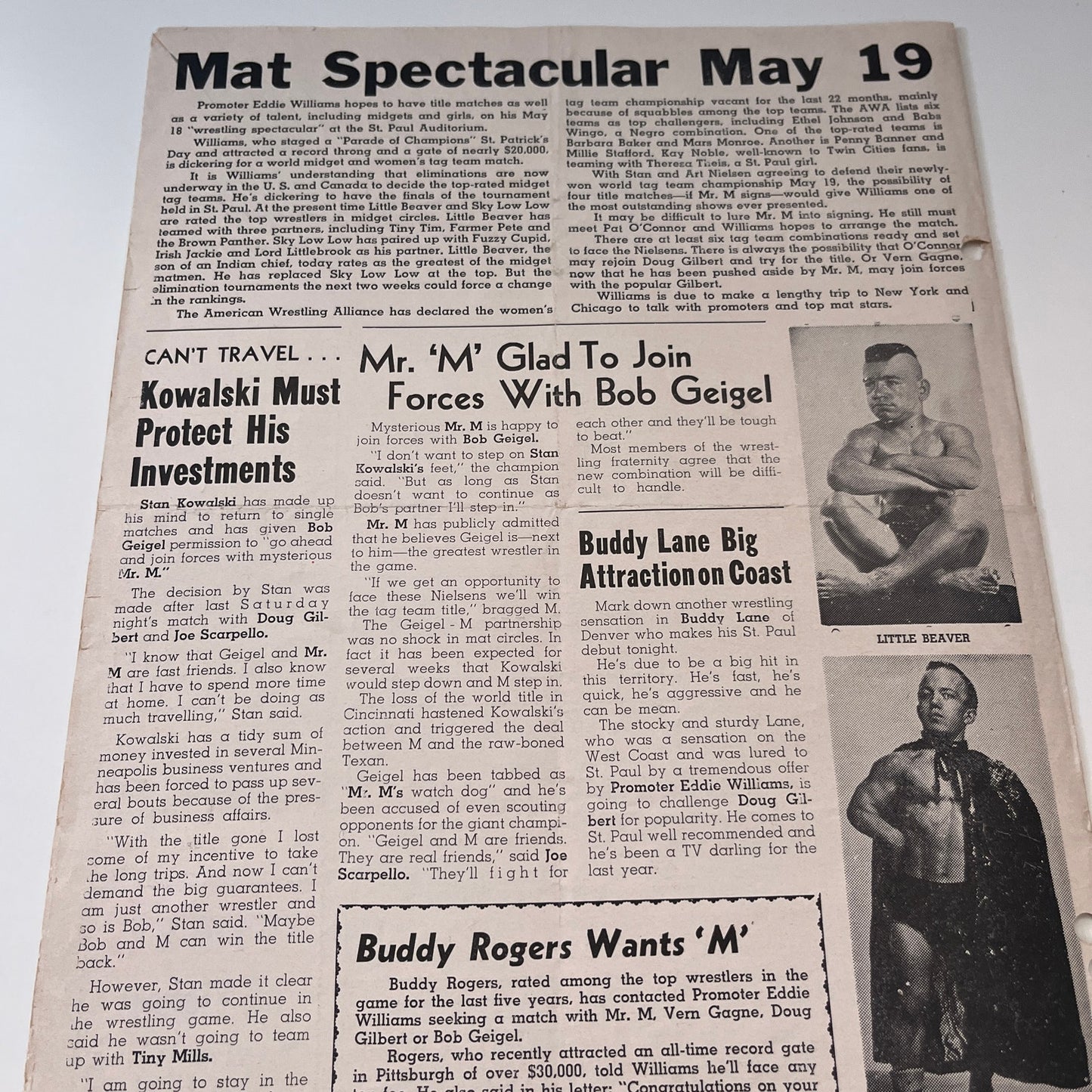 Mr. M Scarpello Geigel Gilbert Apr 14 1962 Wrestling Facts Program & Card V1-3