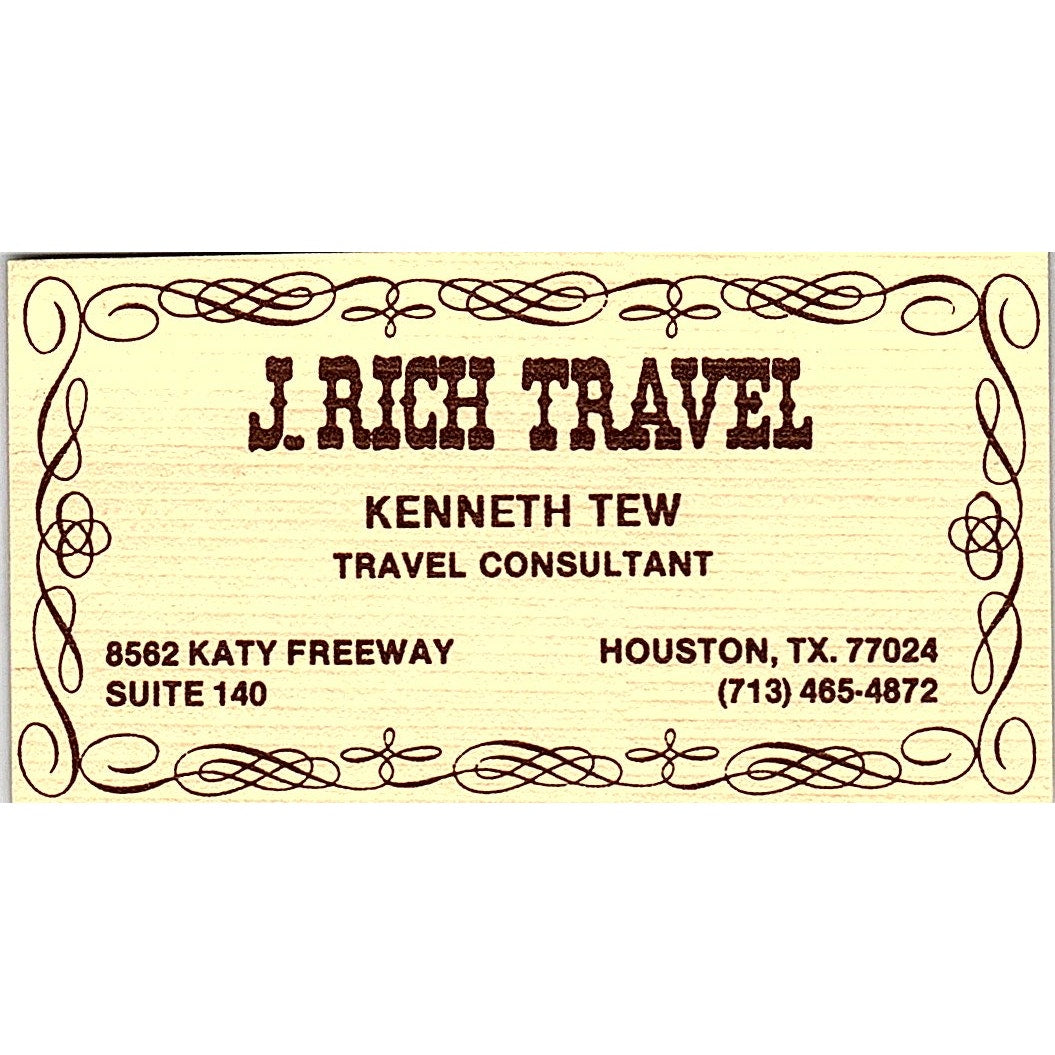 J. Rich Travel Kenneth Tew Houston Texas Vintage Business Card SB4-B6