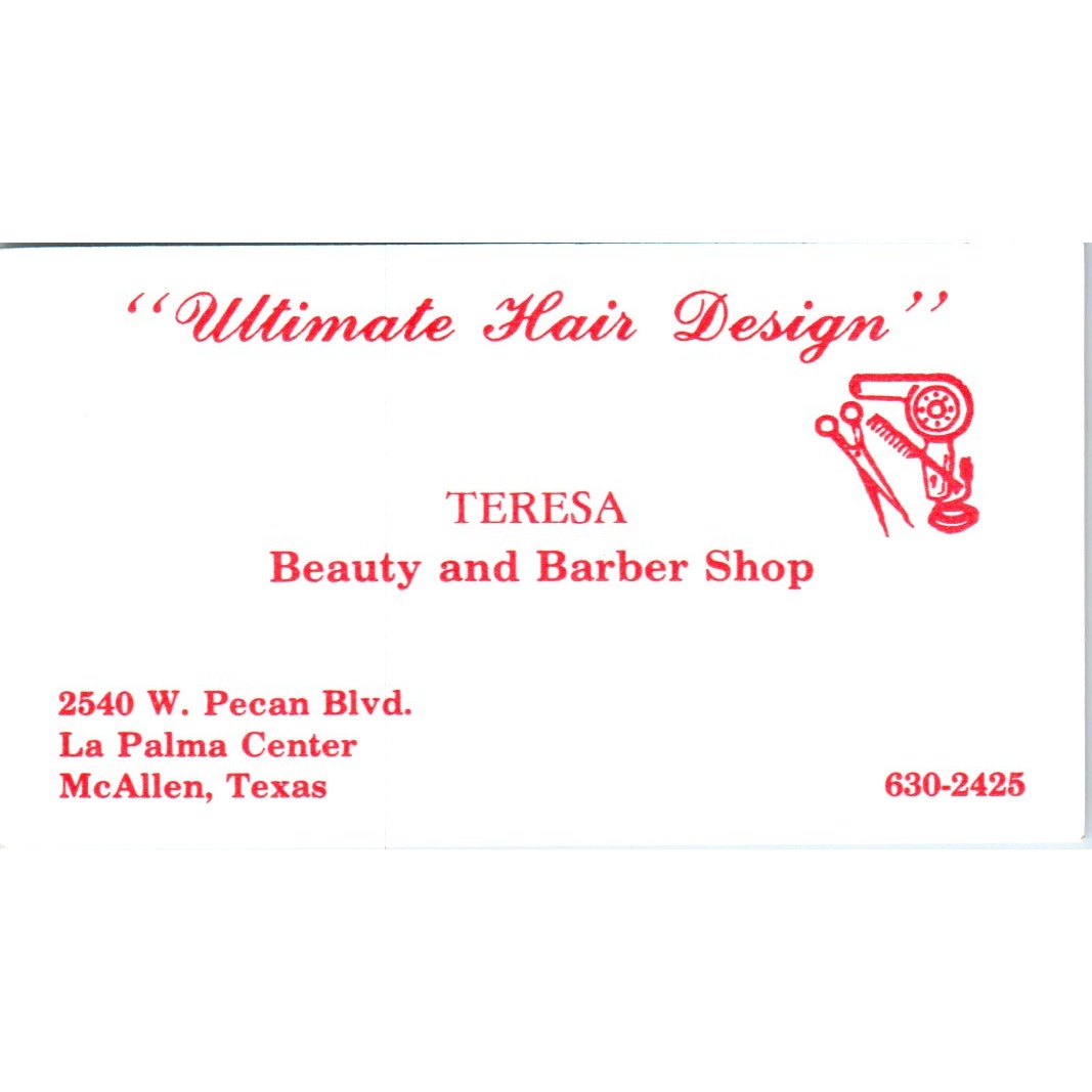 Teresa Beauty & Barber Shop McAllen Texas Vintage Business Card SD8-B18