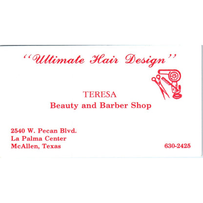 Teresa Beauty & Barber Shop McAllen Texas Vintage Business Card SD8-B18