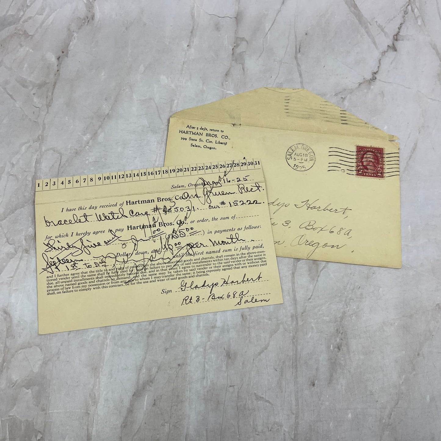 1925 Hartman Bros. Co. Salem Oregon Card and Envelope TG8-Z