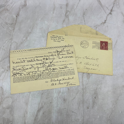 1925 Hartman Bros. Co. Salem Oregon Card and Envelope AK7-H4