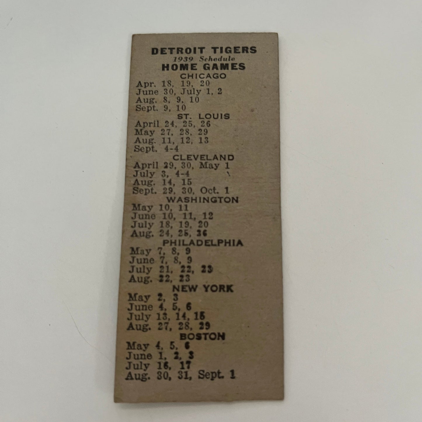 Jimmy's Farmer Barbecue Flint 1939 Detroit Tigers Schedule Matchbook MB68-3