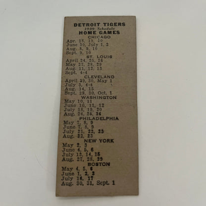 Jimmy's Farmer Barbecue Flint 1939 Detroit Tigers Schedule Matchbook MB68-3