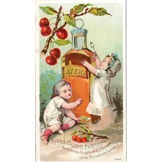 Ayer's Cherry Pectoral Children With Giant Bottle c1880 Victorian Trade Card AE5