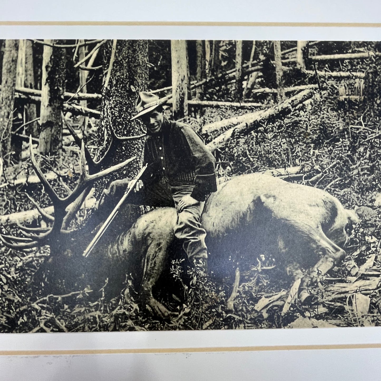 Hunter With Elk Vintage Art Print 11x14 FL6-4