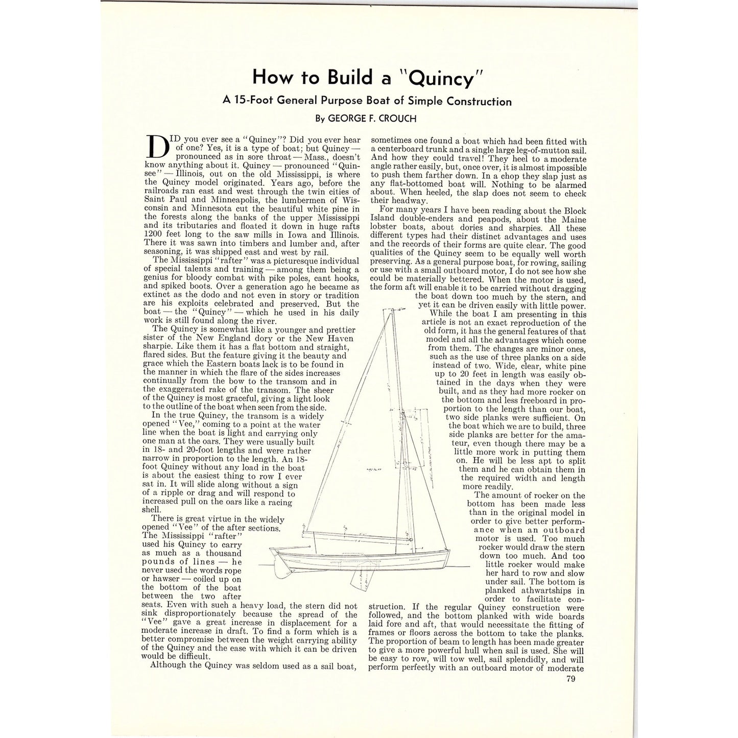 How to Build a Quincy 15' Boat George F Crouch 2 Pages 1932 Article V1-4