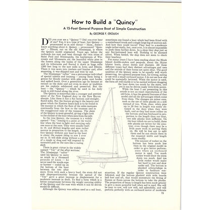 How to Build a Quincy 15' Boat George F Crouch 2 Pages 1932 Article V1-4