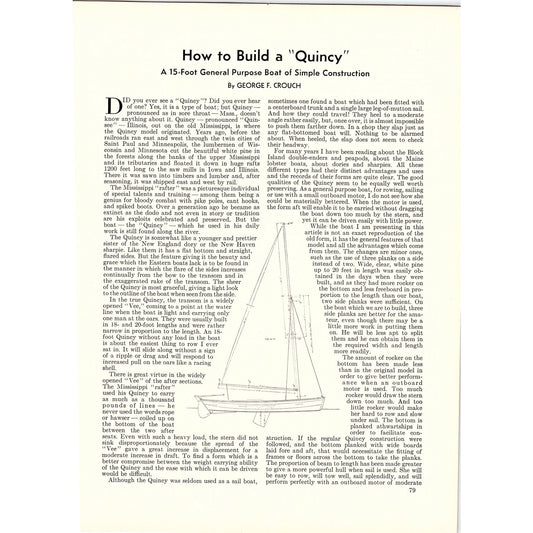 How to Build a Quincy 15' Boat George F Crouch 2 Pages 1932 Article V1-4