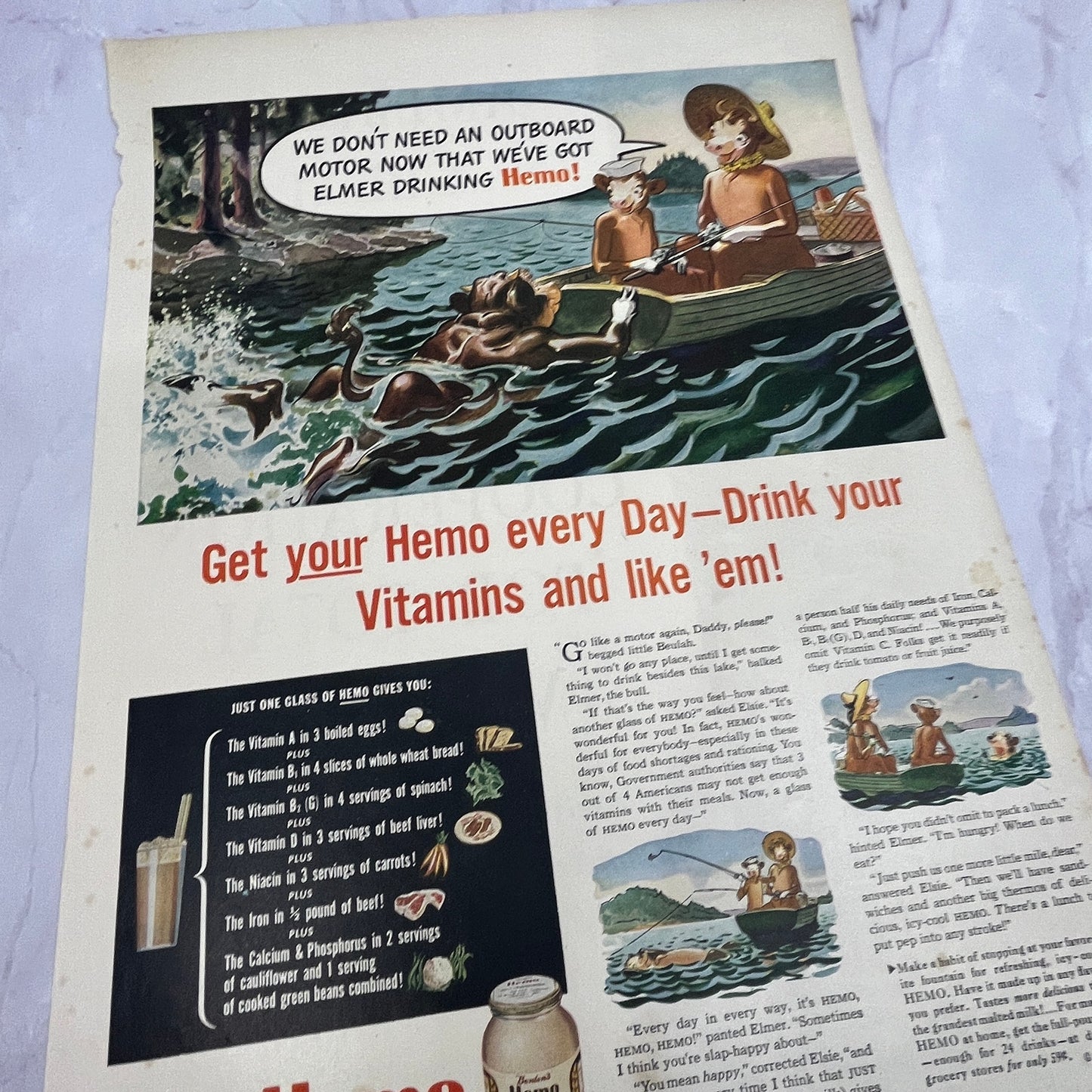 Borden's Hemo Daily Vitamins Comic Vintage Ad 10x13 V17