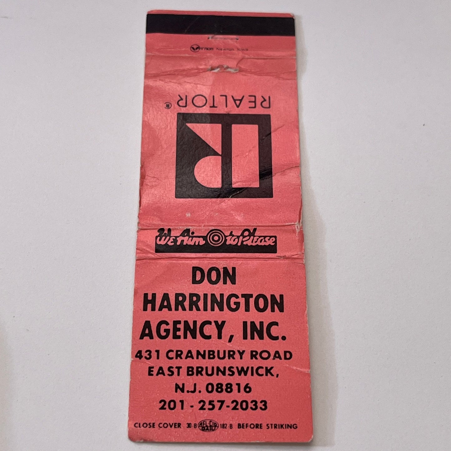 Don Harrington Agency Inc East Brunswick NJ Vintage Matchbook Cover TB6-MB1-15