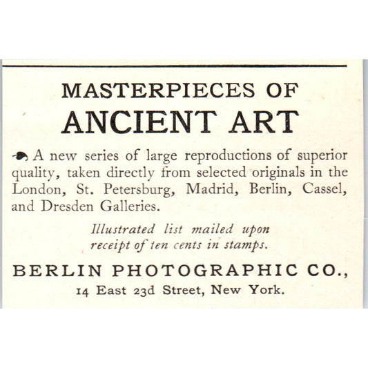 Ancient Art Masterpieces Berlin Photographic Co NY 1900 Victorian Ad AB8-MA8