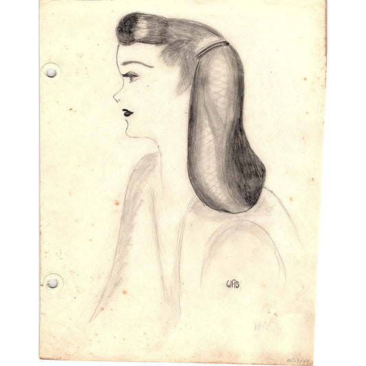 1940s Original Sketch Portrait of a Young Lady Winifred Schutsky D26-19
