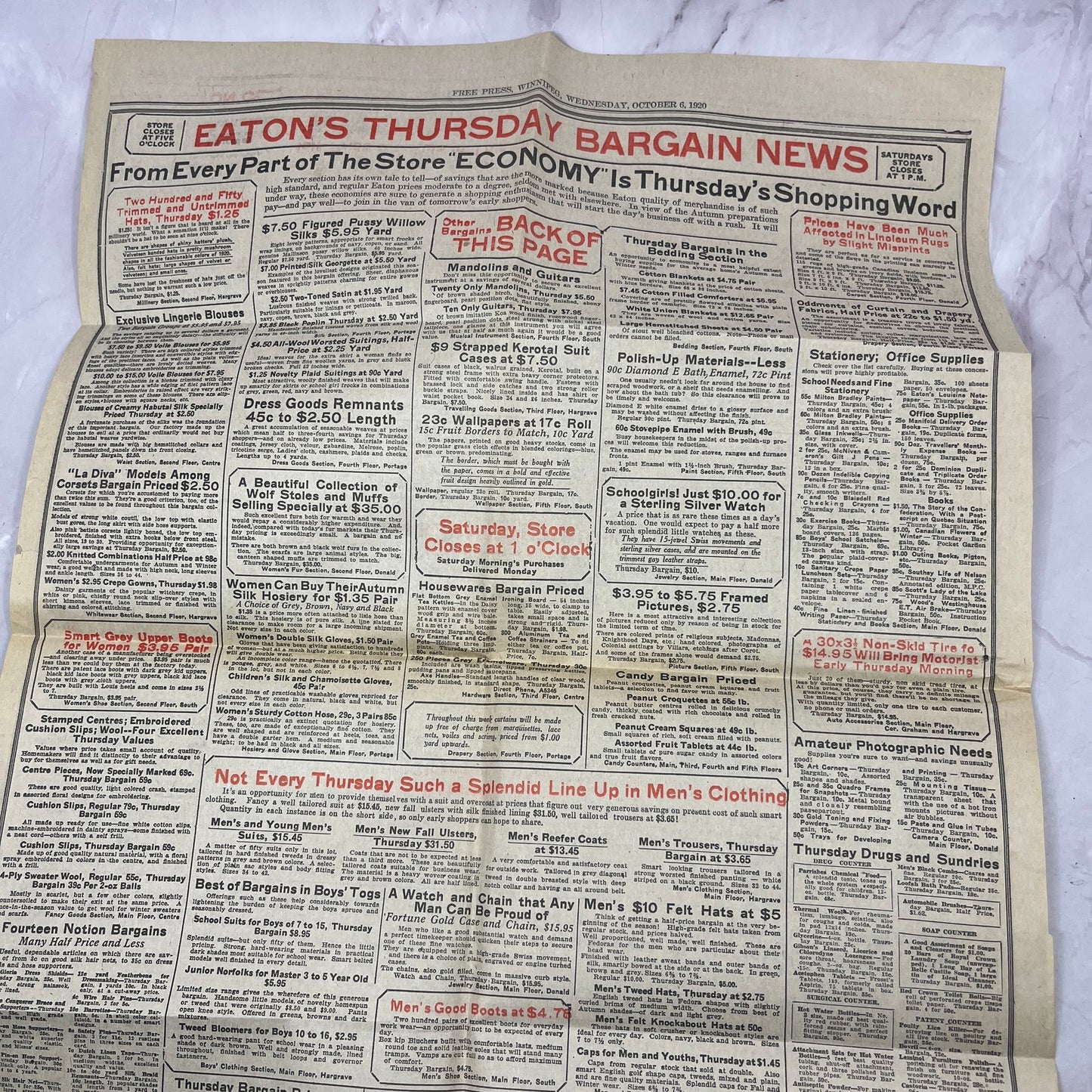 The T. Eaton Co Thursday Bargain News  - Winnipeg Manitoba 1920 Ad AG2-4
