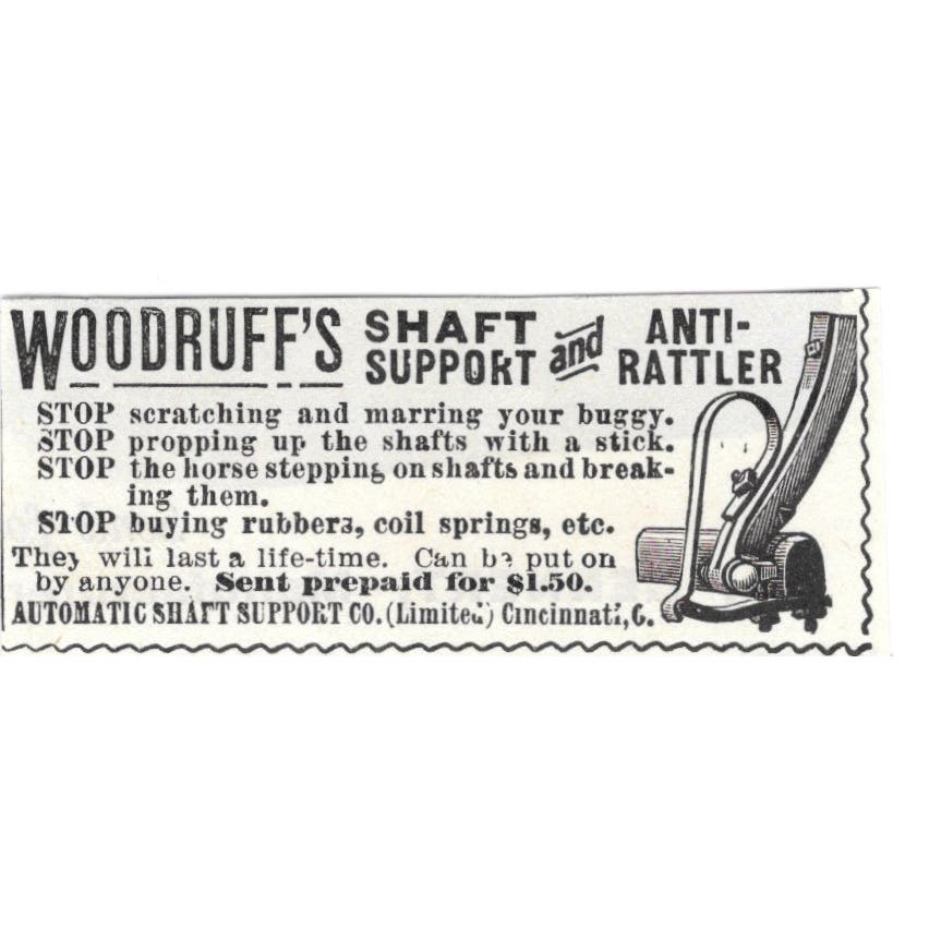 Woodruff's Automatic Shaft Support Co Cincinnati c1890 Victorian Ad AE8-CH11