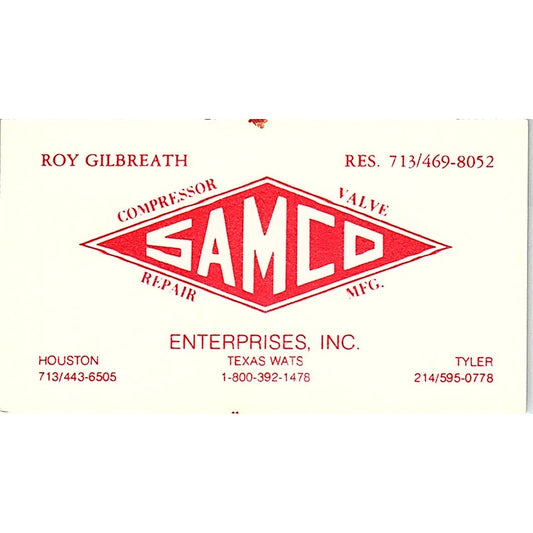 Roy Gilbreath Samco Enterprises Houston Tyler TX Vintage Business Card SE5-B1