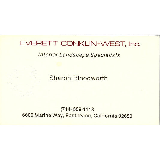 Everett Conklin-West, Inc. Sharon Bloodworth Irvine CA Business Card SSB4-B13