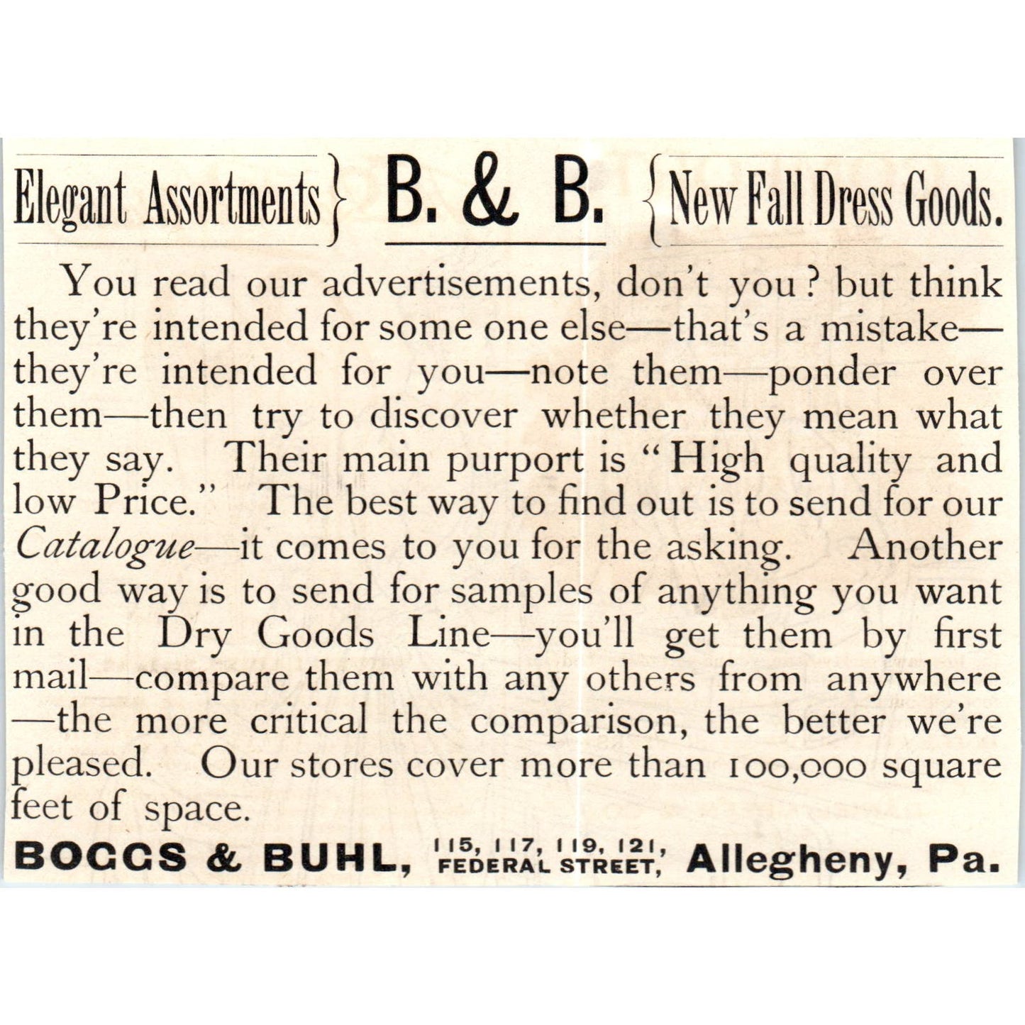 Boggs & Buhl New Fall Dresses Allegheny PA c1890 Victorian Ad AE8-CH2