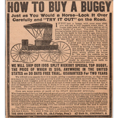 How to Buy a Buggy Ohio Carriage Mfg Co H.C. Phelps Cincinnati 1905 Ad AF1-NEH