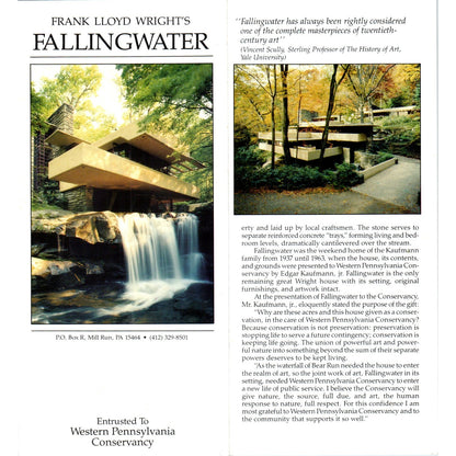 Vintage Frank Lloyd Wright Fallingwater Mill Run PA Travel Brochure TH2-O2