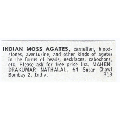 Mahendrakumar Nathalal Indian Moss Agates Bombay India 1964 Magazine Ad AB6-LJS9