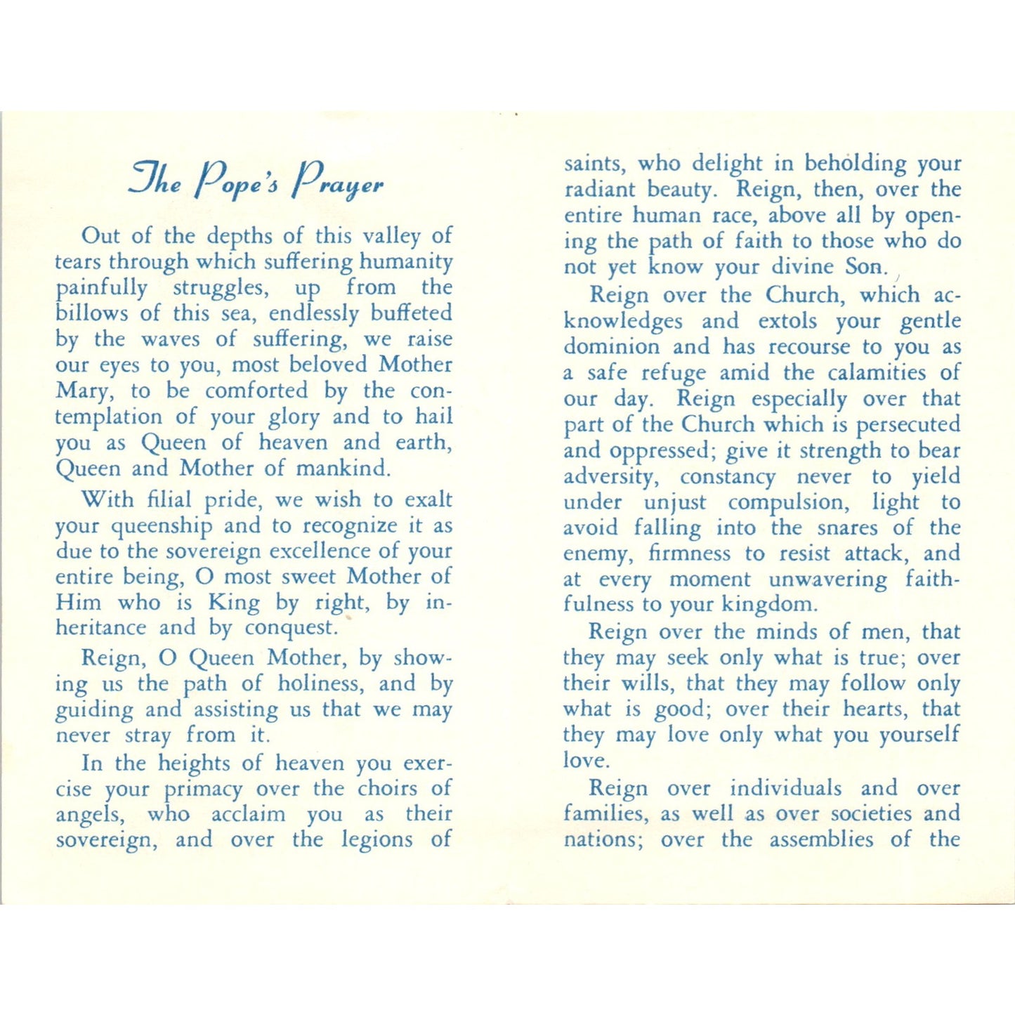 To Our Queen Mother Rev Joseph A Skelly Vintage Catholic Prayer Leaflet TH2-PC2