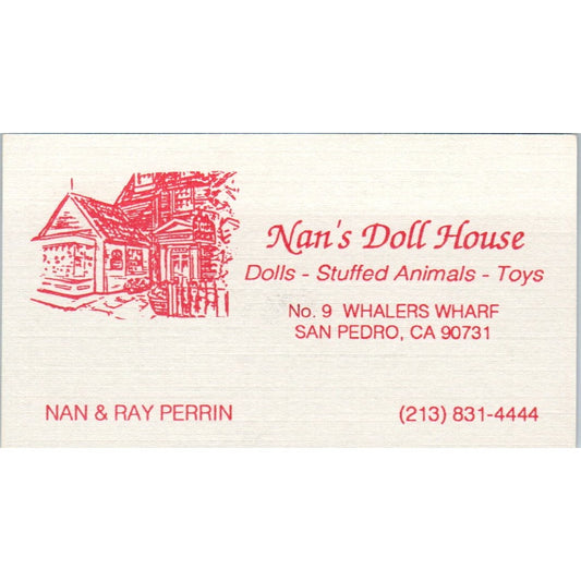 Nan's Doll House Nan & Ray Perrin San Pedro CA Vintage Business Card SD8-B19