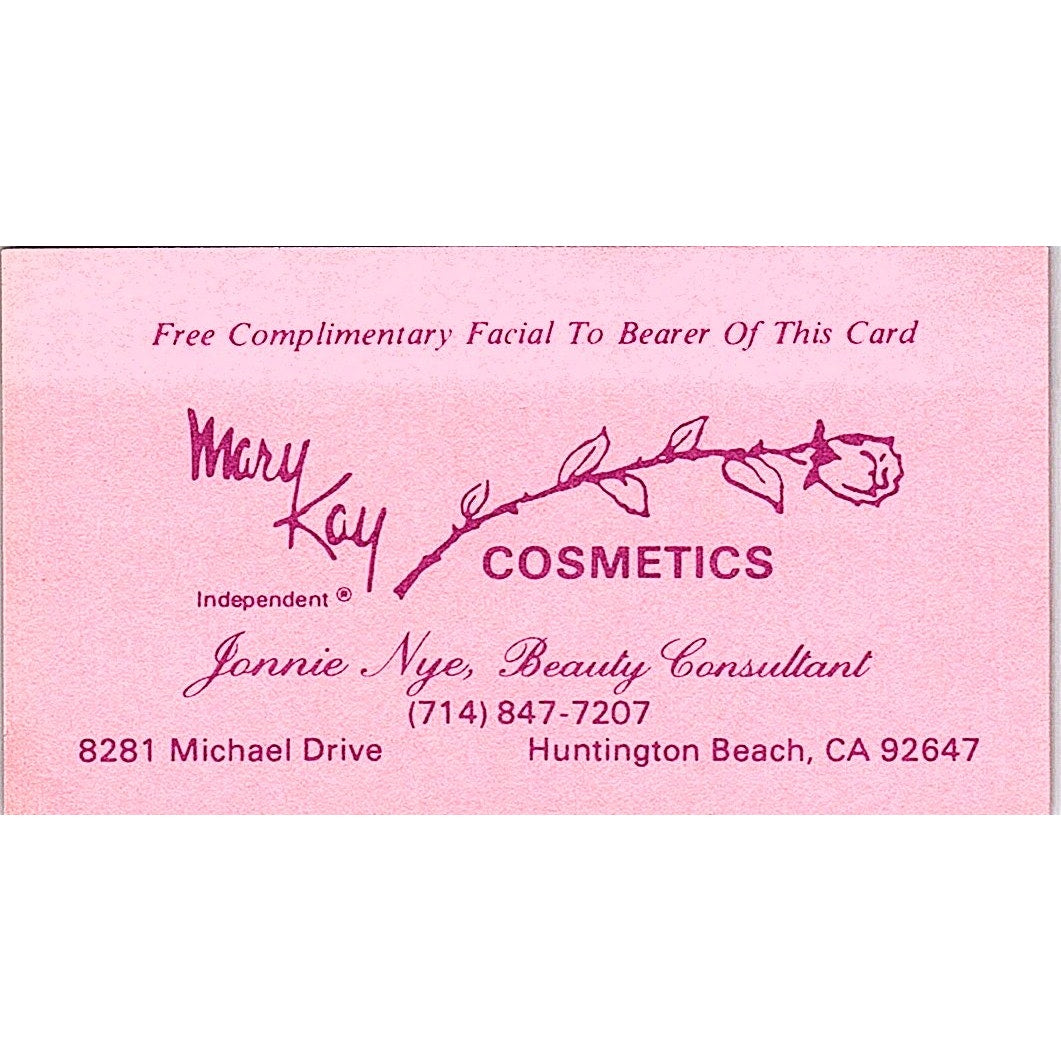 Jonnie Nye Mary Kay Cosmetics Huntington Beach CA Vintage Business Card SE3-B14