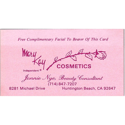 Jonnie Nye Mary Kay Cosmetics Huntington Beach CA Vintage Business Card SE3-B14