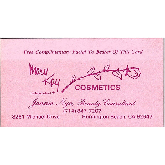 Jonnie Nye Mary Kay Cosmetics Huntington Beach CA Vintage Business Card SE3-B14