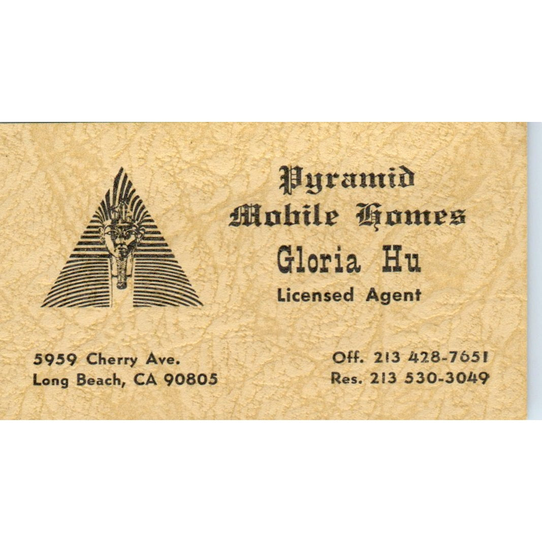 Gloria Hu Pyramid Mobile Homes Long Beach CA Vintage Business Card SD8-B4