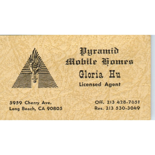 Gloria Hu Pyramid Mobile Homes Long Beach CA Vintage Business Card SD8-B4