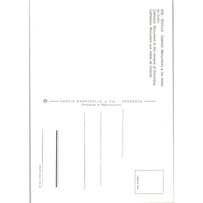 Sevilla Catedral Monumento a Los Restos De Colón Vintage Postcard PD1