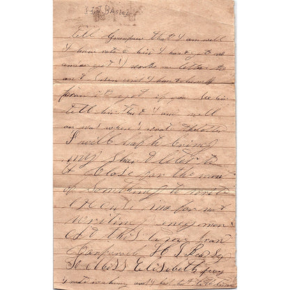 Antique Handwritten Letter H.J. Basley Elisabeth Pevey AF9-M3