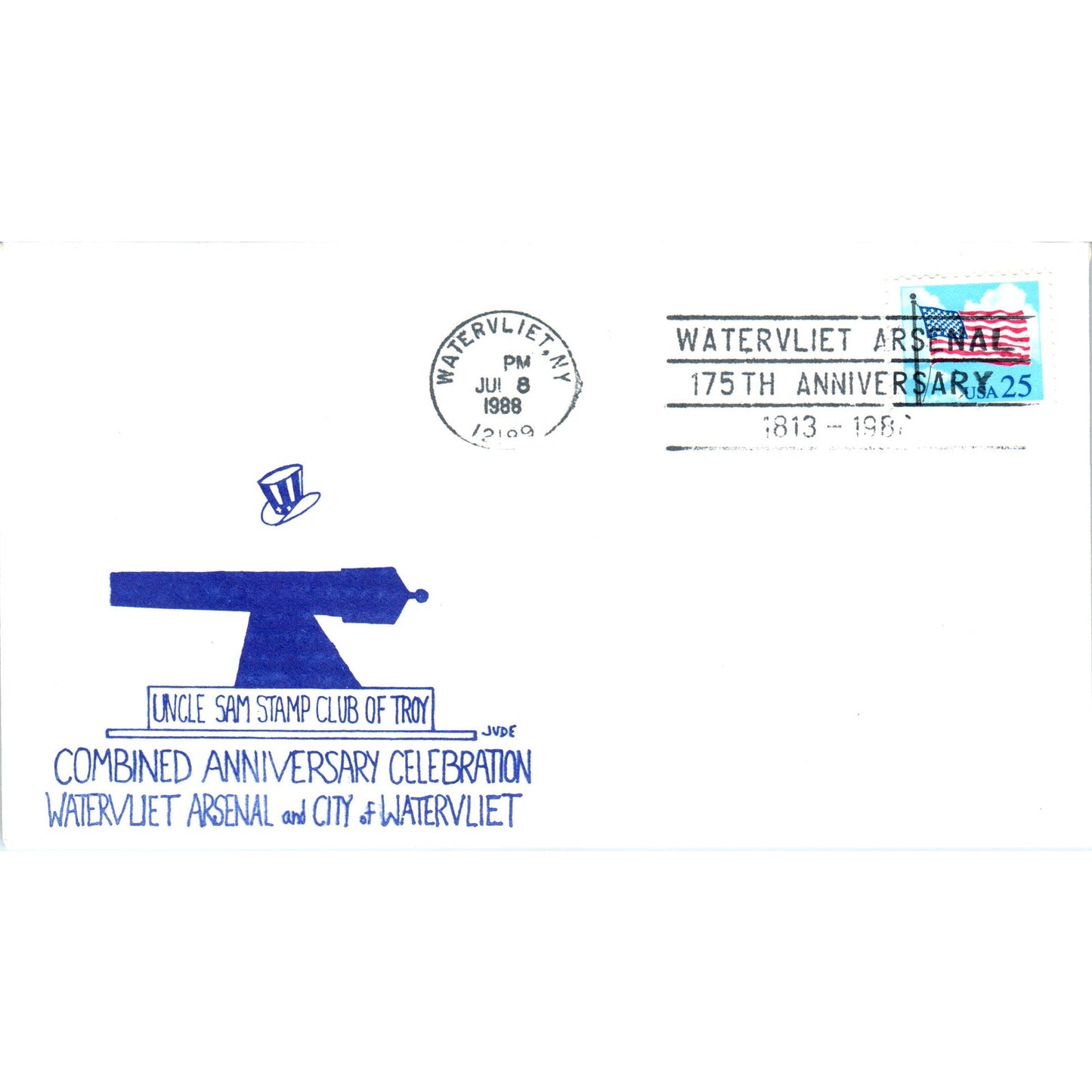 1988 Uncle Sam Stamp Club of Troy Anniversary Watervliet Postal Cover TI5-PC1