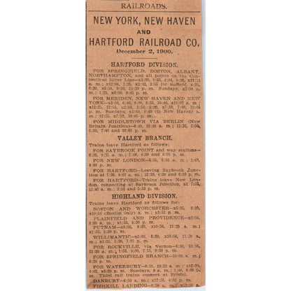 New York, New Haven and Hartford Railroad Timetables Hartford 1901 Ad AD8-H3