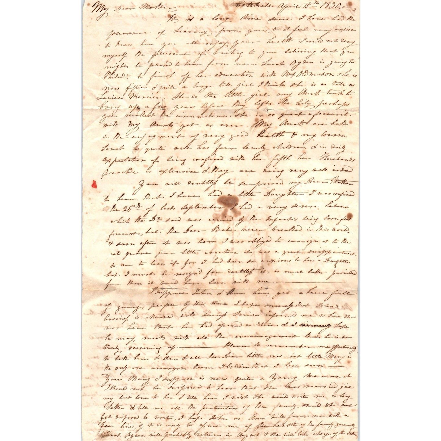 1830 Handwritten Letter Jacob Haight Catskill Greene County NY to Seckel PA D23