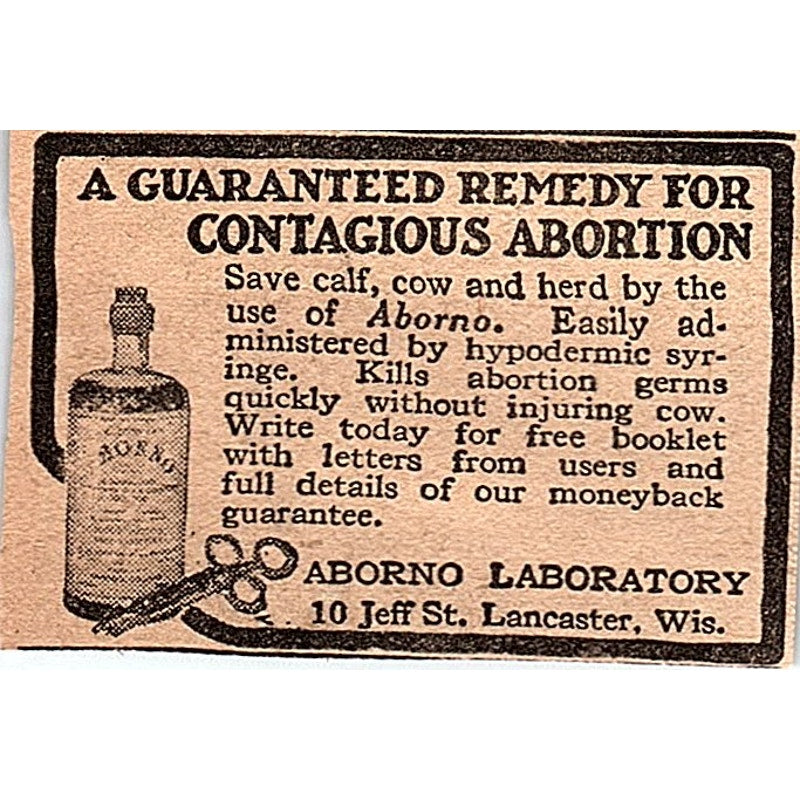 Aborno Laboratory Lancaster WI 1920 Ad AG2-M6