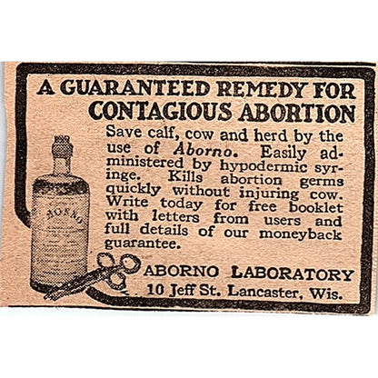 Aborno Laboratory Lancaster WI 1920 Ad AG2-M6