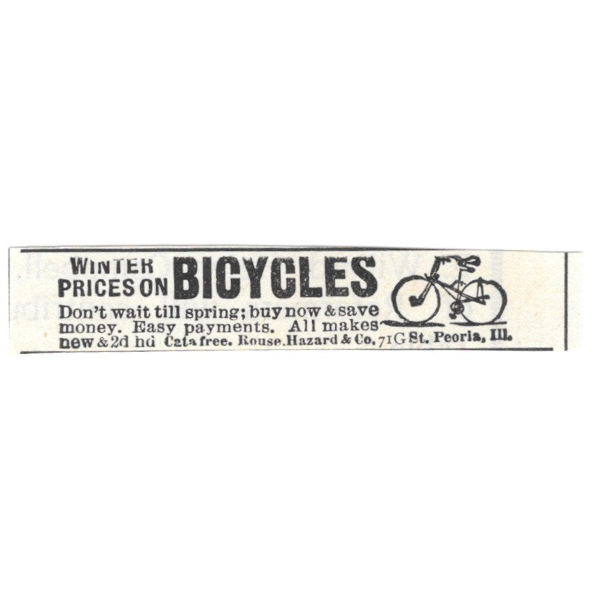 Winter Prices on Bicycles Rouse, Hazard & Co Peoria IL 1892 Ad AG2-S24