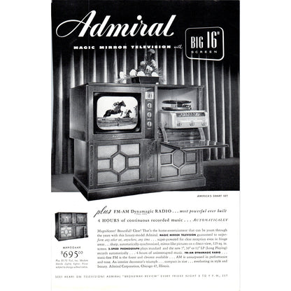 Admiral Magic Mirror Mahogany Television TV Teleset - Vintage Magazine Ad D20