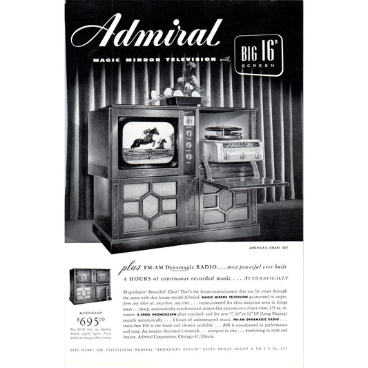 Admiral Magic Mirror Mahogany Television TV Teleset - Vintage Magazine Ad D20