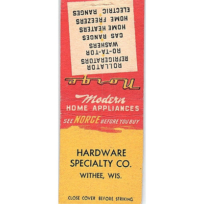 Hardware Specialty Co Withee WI Norge Dealer Vintage Matchbook Cover SF3-Y9