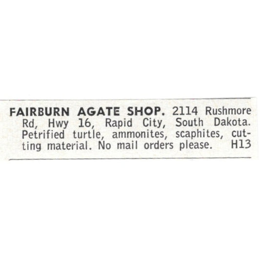 Fairburn Agate Shop Rapid City South Dakota 1964 Magazine Ad AB6-LJS3